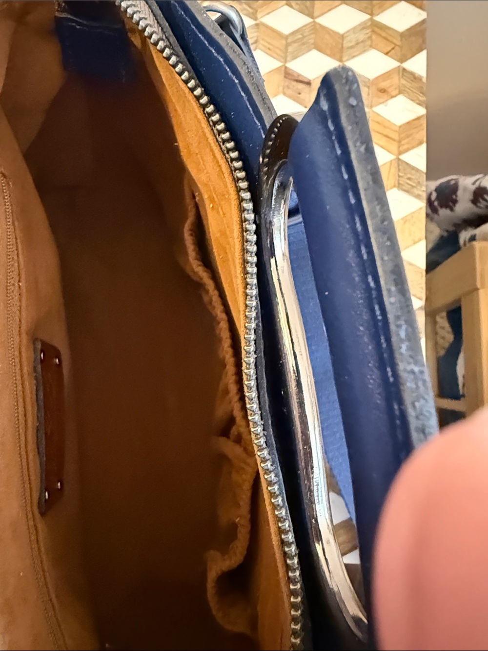 Patricia Nash Navy and Tan Painted Canvas Satchel - Picture 4 of 5